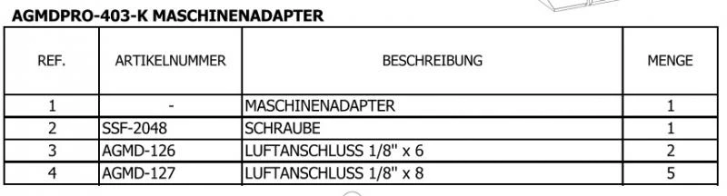 LUFTANSCHLUSS 1/8'' x 8 (5 Stück) für AGMDPRO-403-K MASCHINENADAPTER