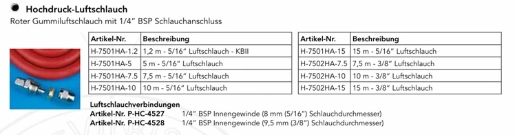 leitfähige Niederdruck Luftschläuche Auswahl