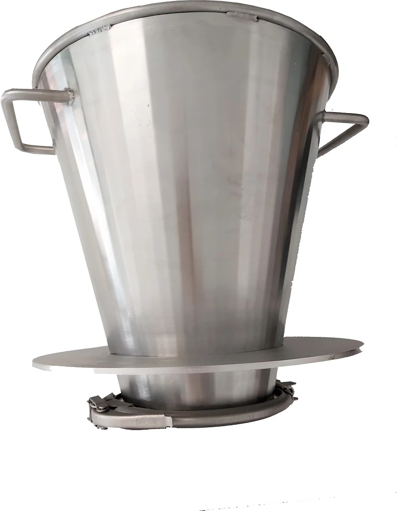 Siebtrichter Edelstahl inkl. Befestigungsschelle, Fassungsvermögen: ca. 10 Liter  /Stainless steel funnel including mounting clamp, capacity: approx. 10 liters